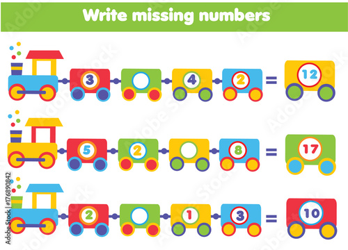 Mathematics educational game for children. Write the missing numbers
