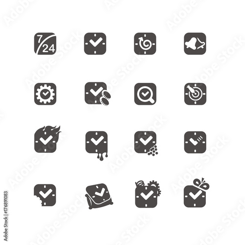 Square shaped time icons in glyph style / Icon set about time
