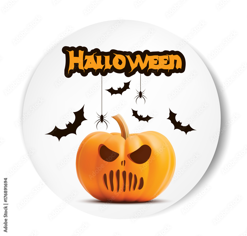 Pumpkin Smiling Halloween vector white sticker font. Illustration for greeting cards, party invitation, posters, labels and banners Pumpkin Smiling Halloween vector white sticker font. Illustration for greeting cards, party invitation, posters, labels and banners