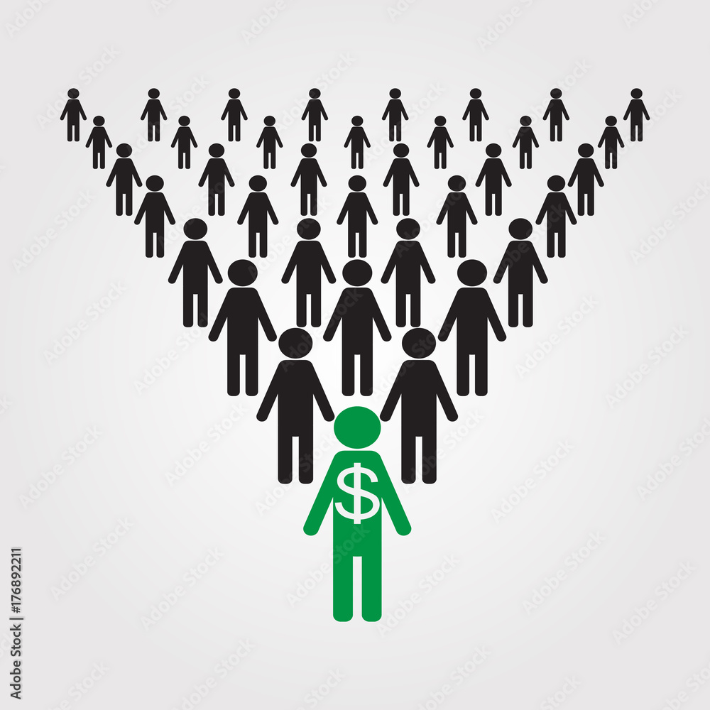Pyramid business scheme, vector illustration, one in a million. Pyramid business scheme, vector illustration, one in a million.