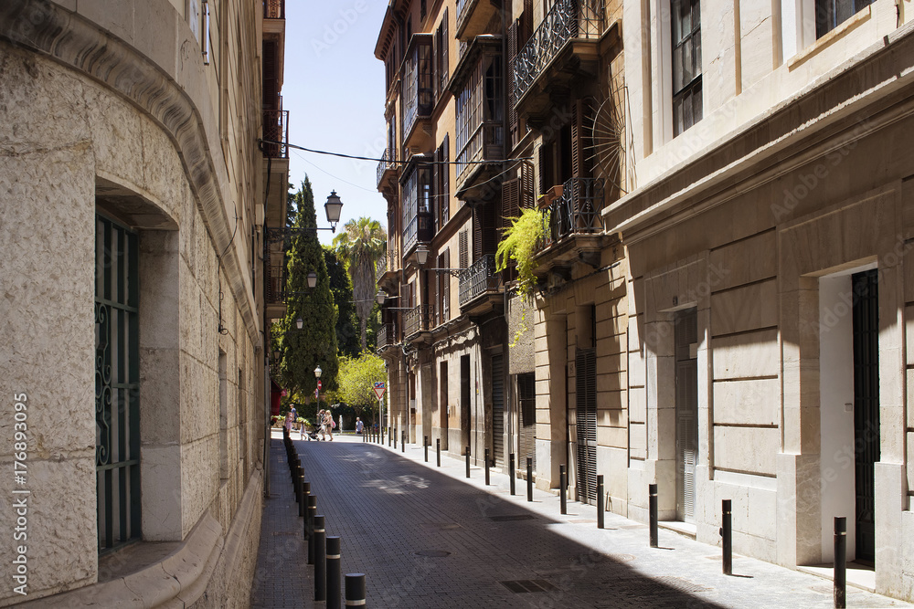 View of old, historical, narrow, typical street in Palma De Mall
