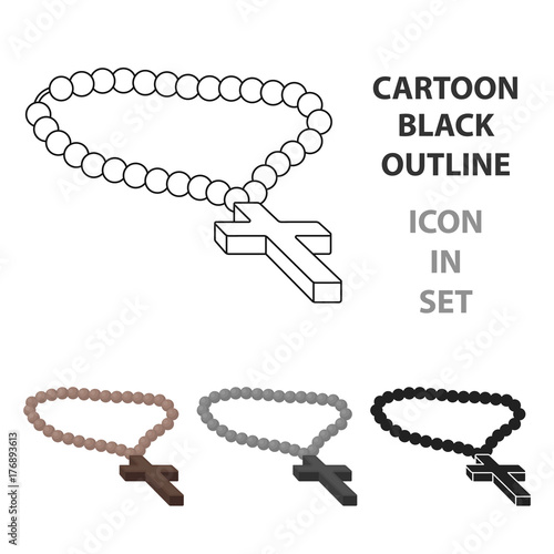 Christian rosary icon in cartoon style isolated on white background. Religion symbol stock vector illustration.