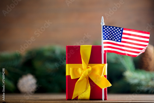 Little gift box with United States of America flag