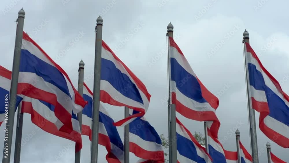 The national flags of Thailand are waving in the wind on the background of the sky
The national flags of Thailand are waving in the wind on the background of the sky
