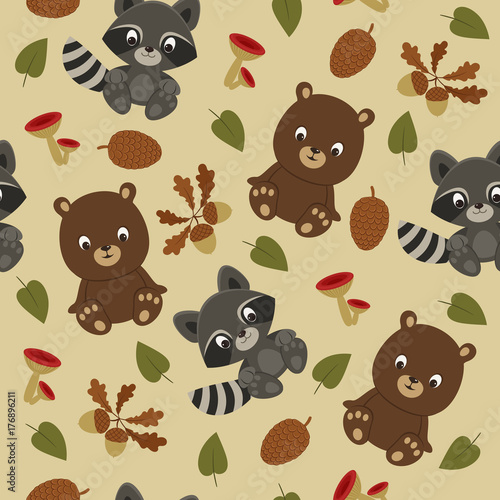 Woodland animals seamless pattern