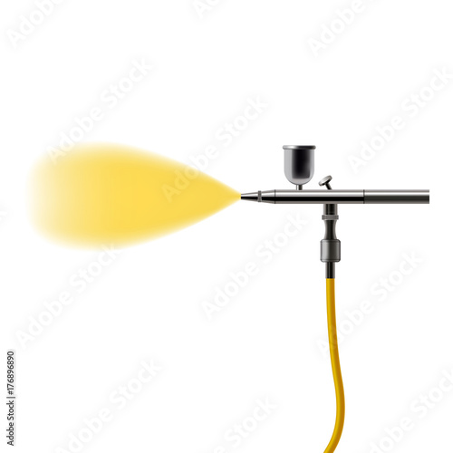 Realistic Detailed 3d Airbrush with Yellow Paint. Vector