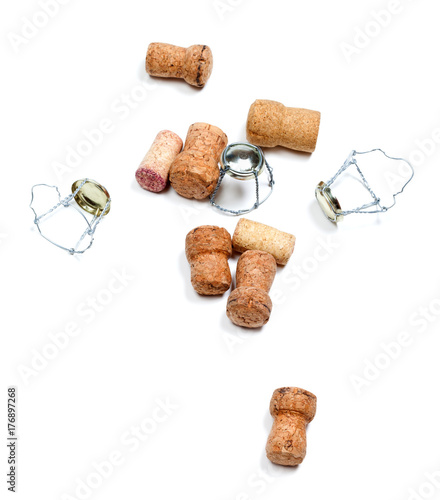 Corks from champagne wine and muselets after party