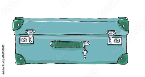 green mint vintage Suitcases vintage with key hand drawn cute vector art illustration