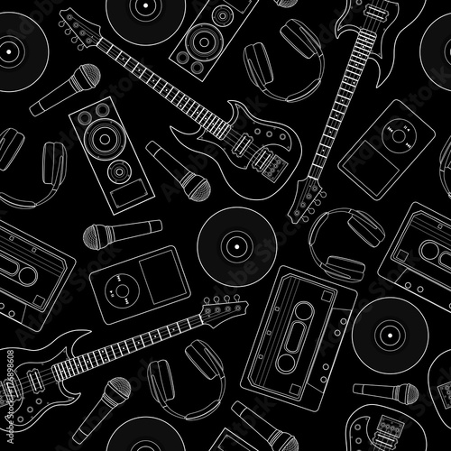 Seamless flutter pattern. Background of musical instruments