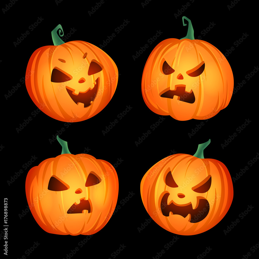 Set of Halloween pumpkins on a black background Set of Halloween pumpkins on a black background