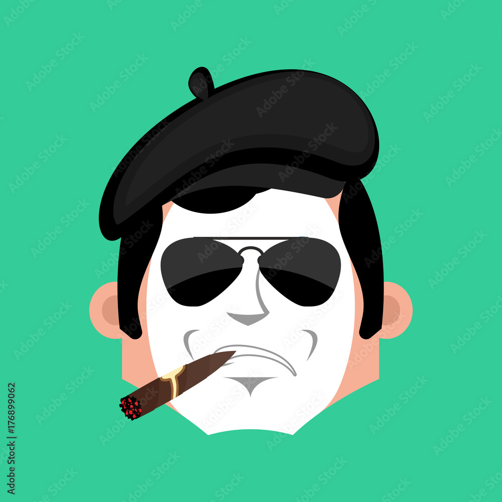 Mime Serious emotion face avatar. pantomime with cigar emoji. mimic icon. Vector illustration