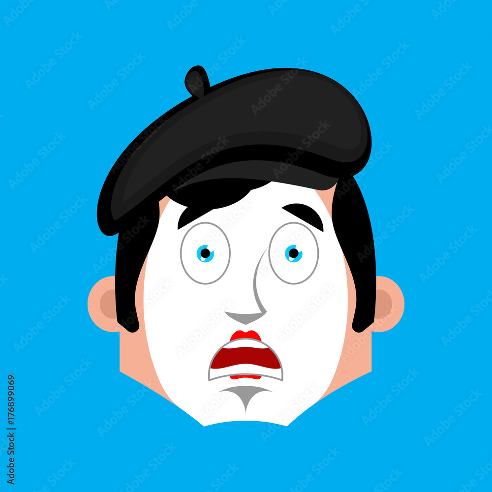 Mime Surprised emotion face avatar. pantomime open-eyed emoji. mimic icon. Vector illustration Mime Surprised emotion face avatar. pantomime open-eyed emoji. mimic icon. Vector illustration