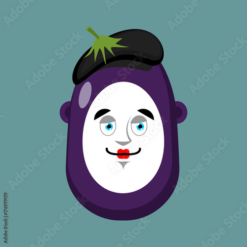 Eggplant mime avatar. Purple vegetable pantomime emoji. Vector illustration