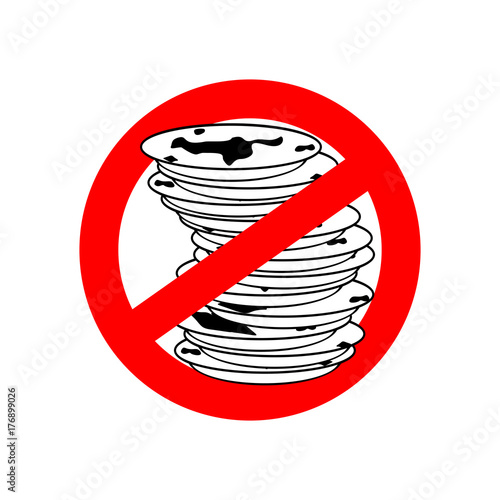 Stop dirty dishes. Do not use dirty dish. Prohibiting red ban sign. Vector illustration