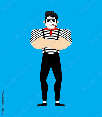 Strong Mime. Serious pantomime. Powerful mimic. Vector illustration