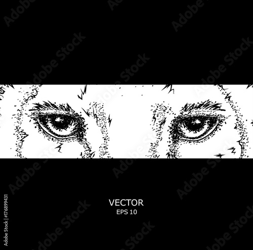 Fototapeta Naklejka Na Ścianę i Meble -  Eyes of a leopard on a black abstract background. Vector illustration