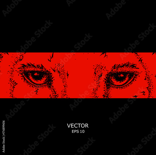 Eyes of a leopard on a black abstract background. Vector illustration