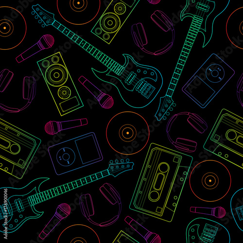 Seamless flutter pattern. Background of musical instruments