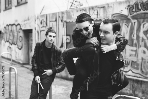 Young punk rockers having fun in the city