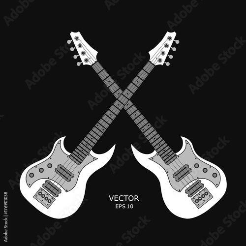 Musical competitions. Two cross guitars. Vector illustration. Screensaver for a musical competition