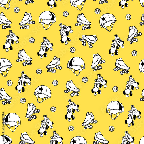 Seamless pattern on the theme of roller derby and roller skating