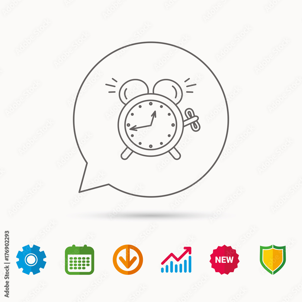 Alarm clock icon. Mechanical retro time sign.