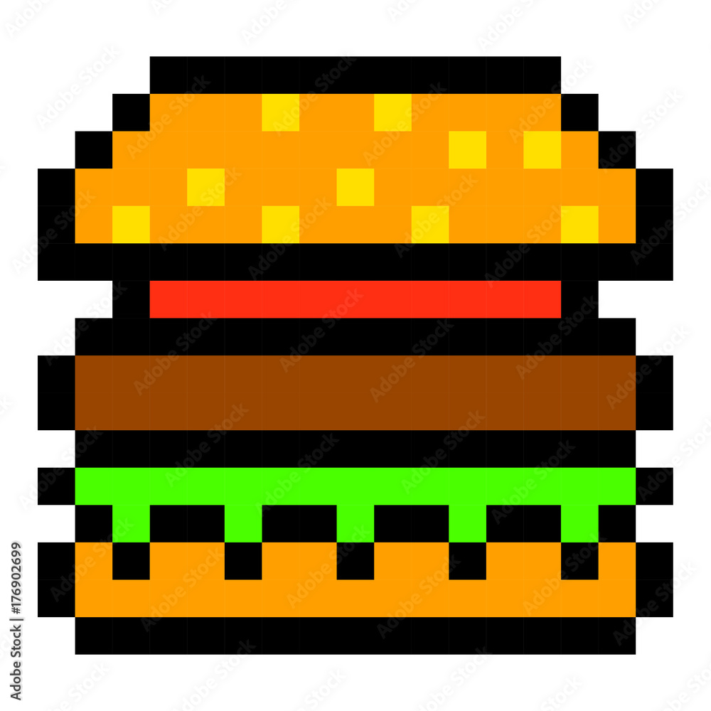pixel burger hamburger art cartoon retro game style Stock Vector