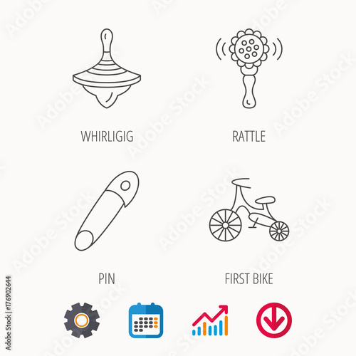 First bike, whirligig and rattle toy icons.