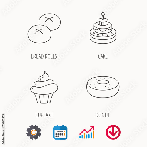Cupcake, cake and bread rolls icons.