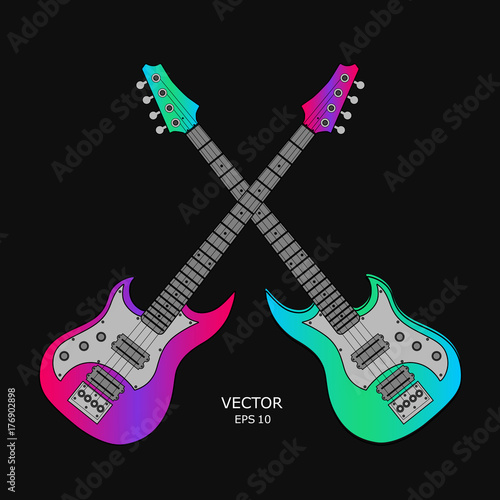 Musical competitions. Two cross guitars. Vector illustration. Screensaver for a musical competition