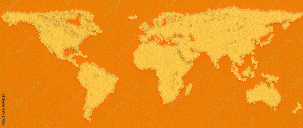 Map of Earth from honeycomb, 3D rendering