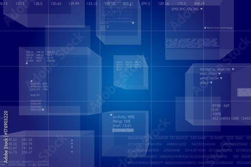 Vector illustration on business theme. Virtual space of block chain.