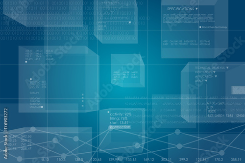 Vector illustration on business theme. Virtual space of block chain.