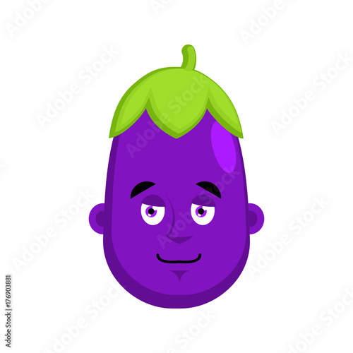 Eggplant smiles emotion avatar. Purple Vegetable. Vector illustration