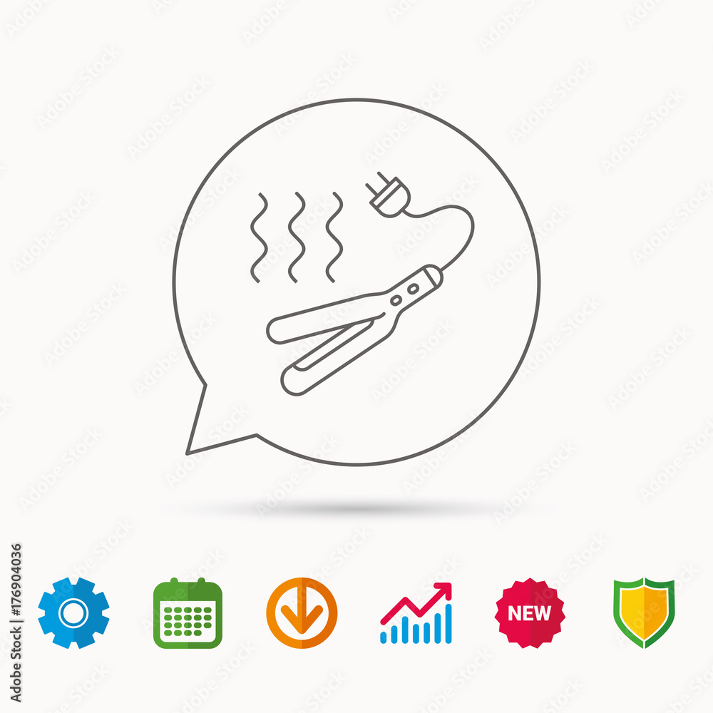 Curling iron icon. Hairstyle electric tool sign.