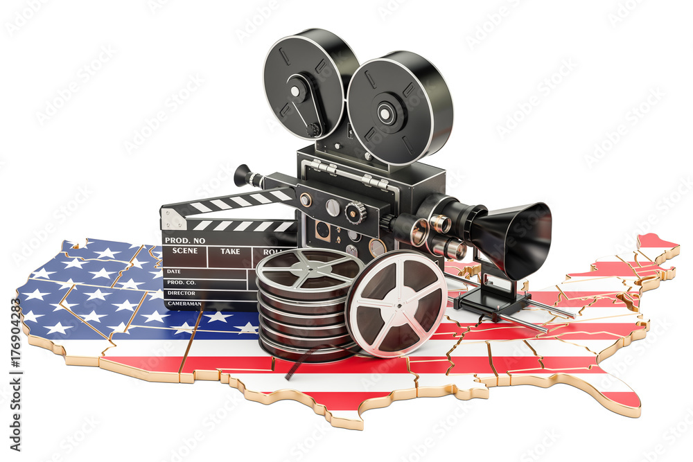 USA cinematography, film industry concept. 3D rendering