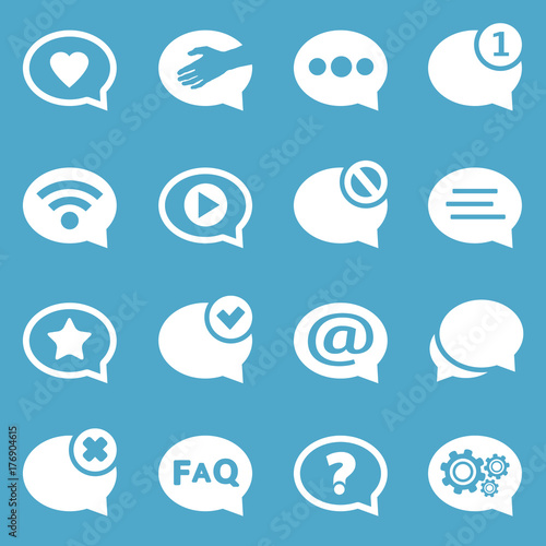 White speech bubble icons set for web and mobile application