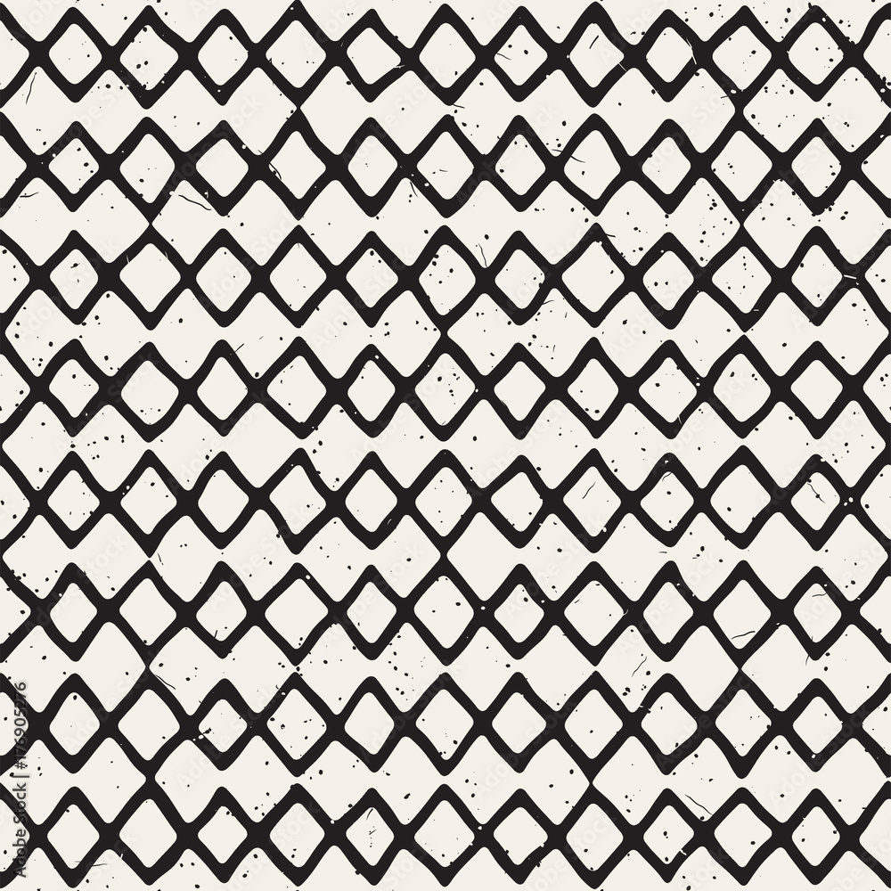 Fototapeta premium Seamless pattern with hand drawn brush strokes. Ink doodle illustration. Geometric monochrome vector pattern.