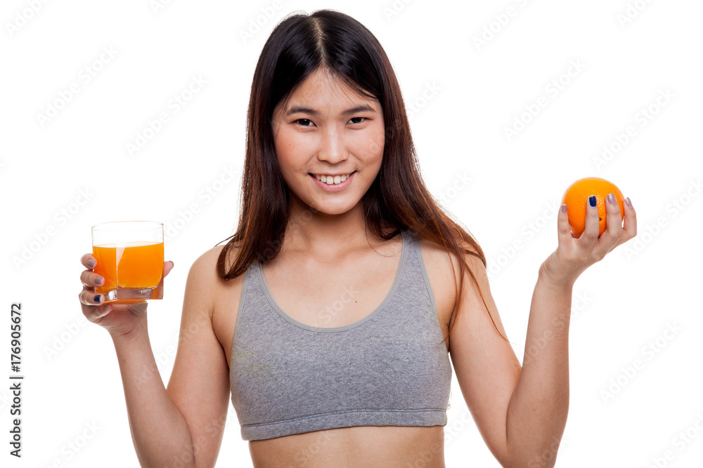 Beautiful Asian healthy girl with orange juice and orange fruit. Beautiful Asian healthy girl with orange juice and orange fruit.