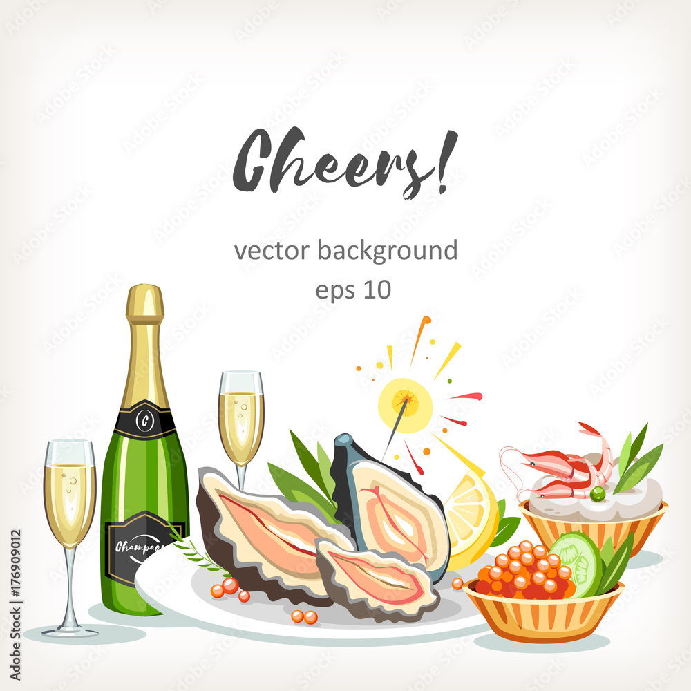 Fotografie Food cooked dishes festive holiday celebration background with oysters tartlets