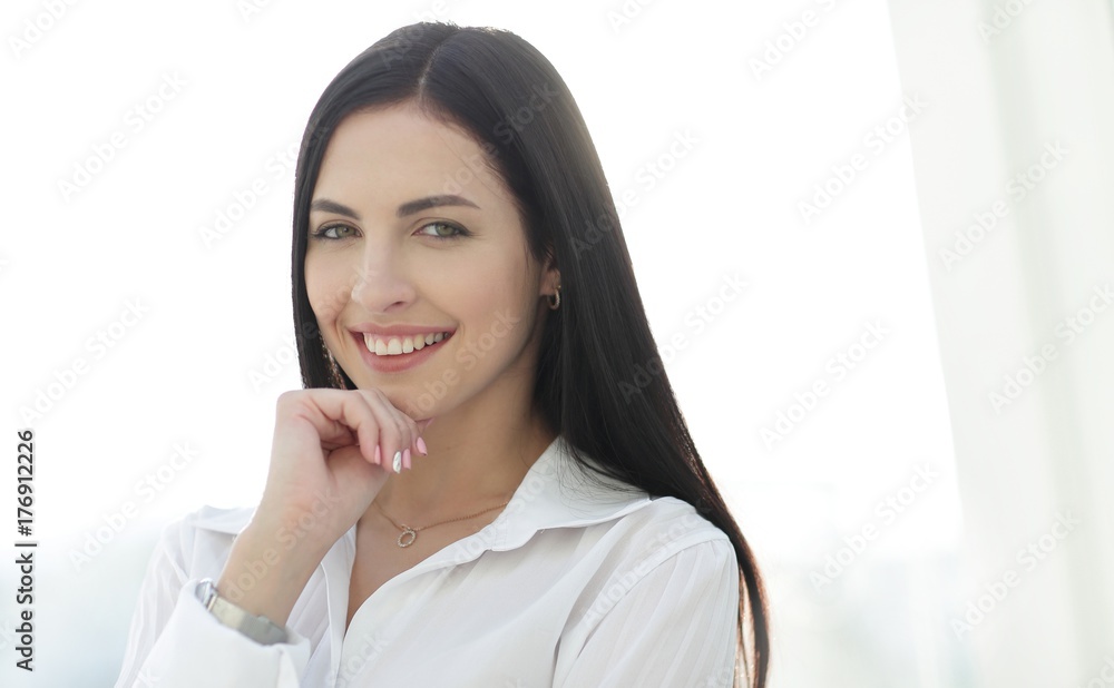 close-up face of modern successful young woman close-up face of modern successful young woman