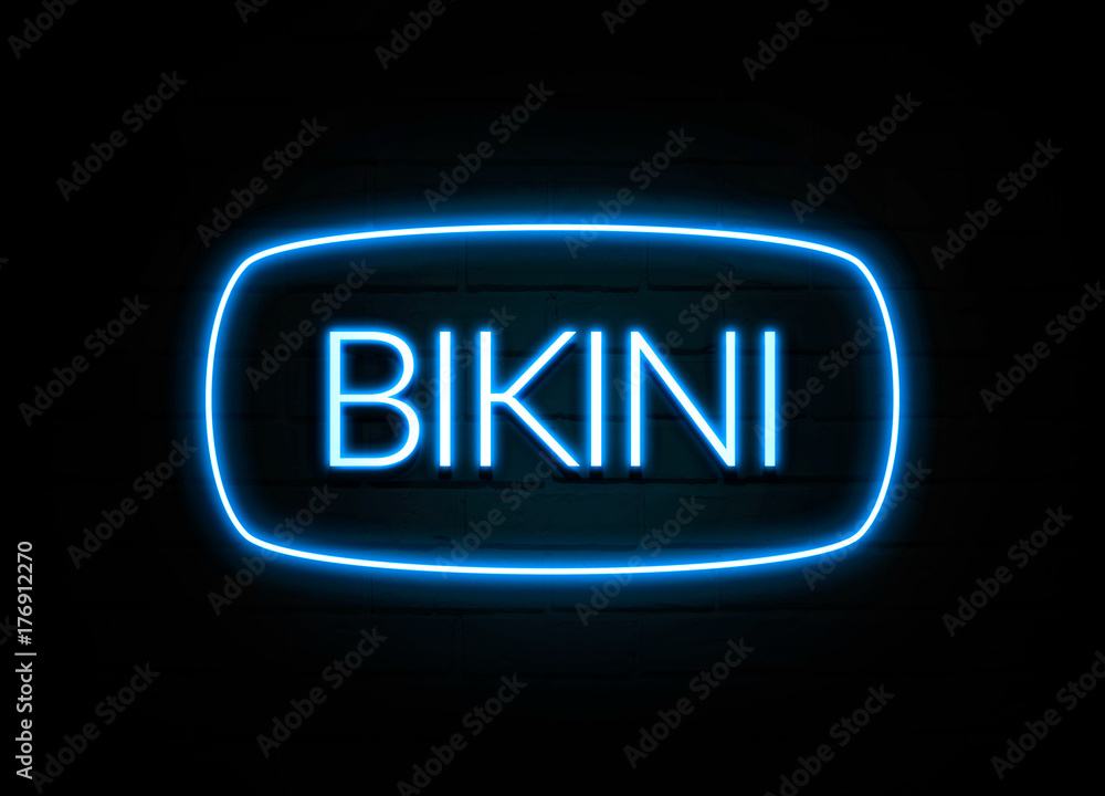 Bikini - colorful Neon Sign on brickwall Bikini - colorful Neon Sign on brickwall