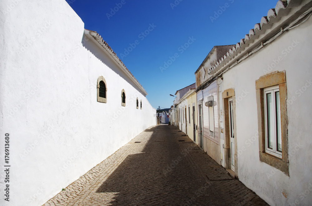 white street of S Bras Alportel, Algarve, Portugal