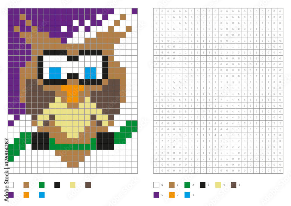 Obraz premium Kids coloring page, pixel coloring with fun bird. Vector illustration
