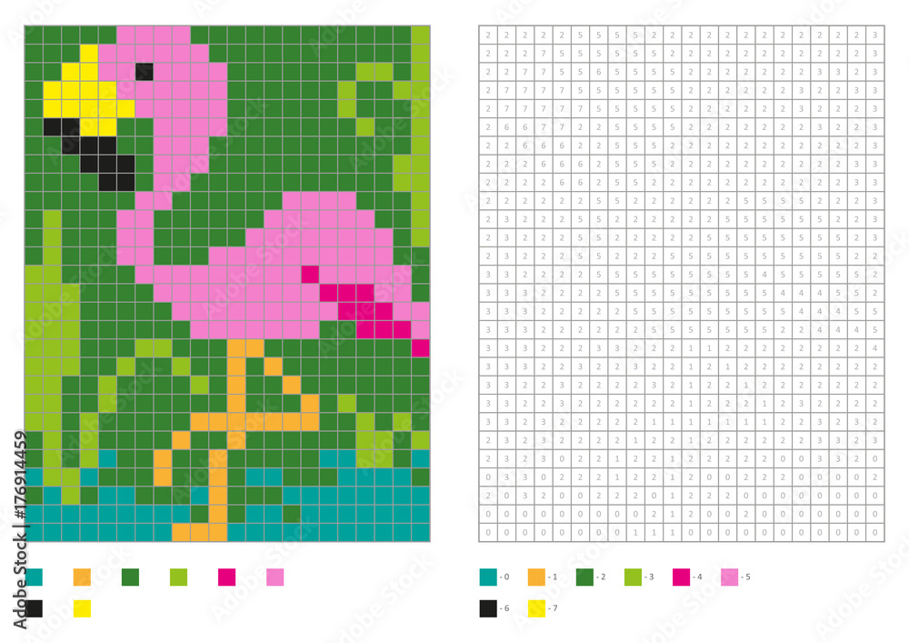 Obraz premium Kids coloring page, pixel coloring with fun bird. Vector illustration