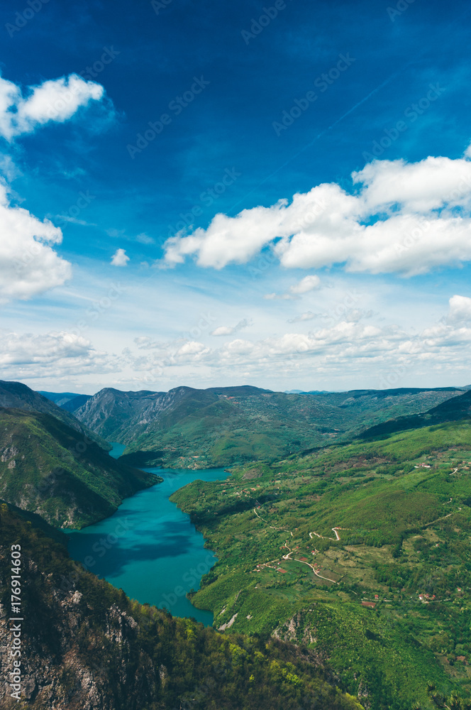 View on the beautiful blue lake in the mountains View on the beautiful blue lake in the mountains