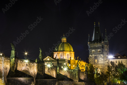 St. Vitus Cathedral in the capital city of Czech republic, Prague. Night view on czech landmark.
