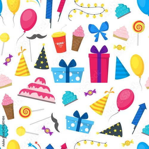 Cartoon Party Holiday Background Pattern on a White Vector