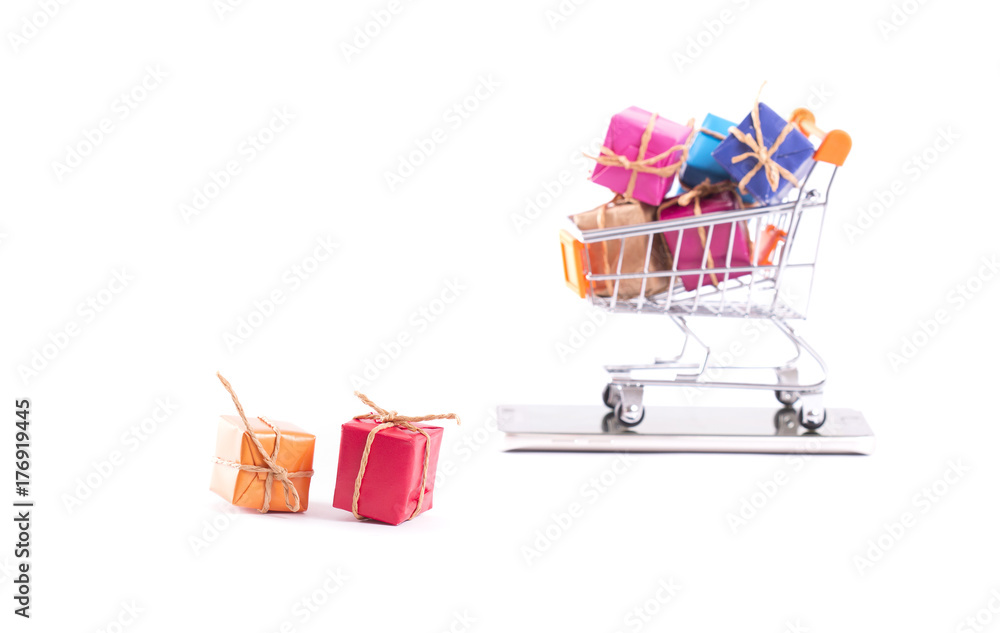 colorful gift box and trolley