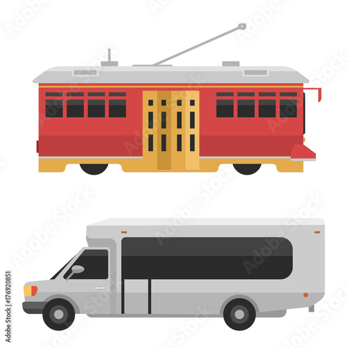 City transport public industry vector flat illustrations traffic vehicle street tourism modern business cityscape travel way.